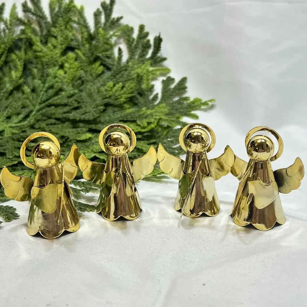 Vintage Set of 4 Gold Brass Tone Metal Angels Instruments Harp Cymbals Guitar